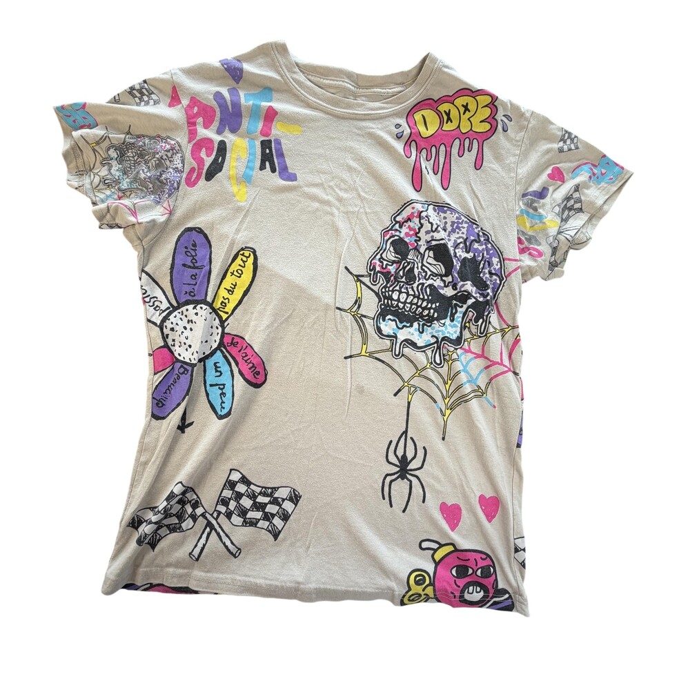 Fresh Laundry Shirt Womens Medium Multicolor Skull Anti Social Graphic Tee Top